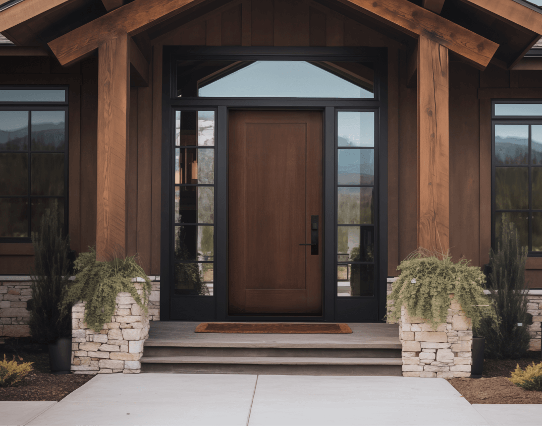 Image of solid front door with sidelights